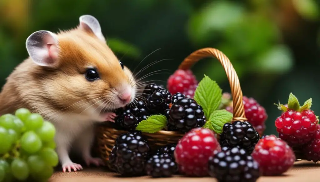 Hamster eating blackberries