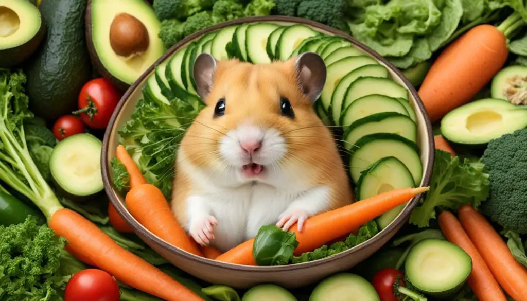 hamster eating vegetables