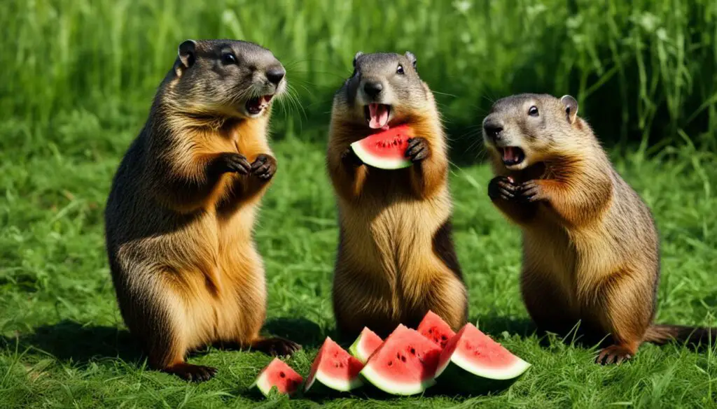 Feeding watermelon to groundhogs
