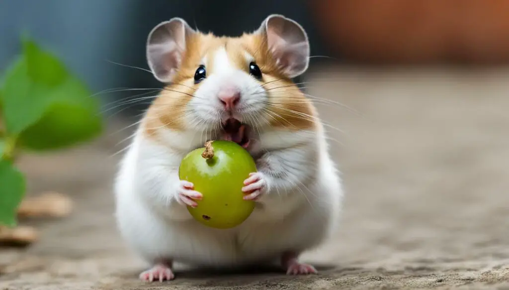 Hamster eating a grape