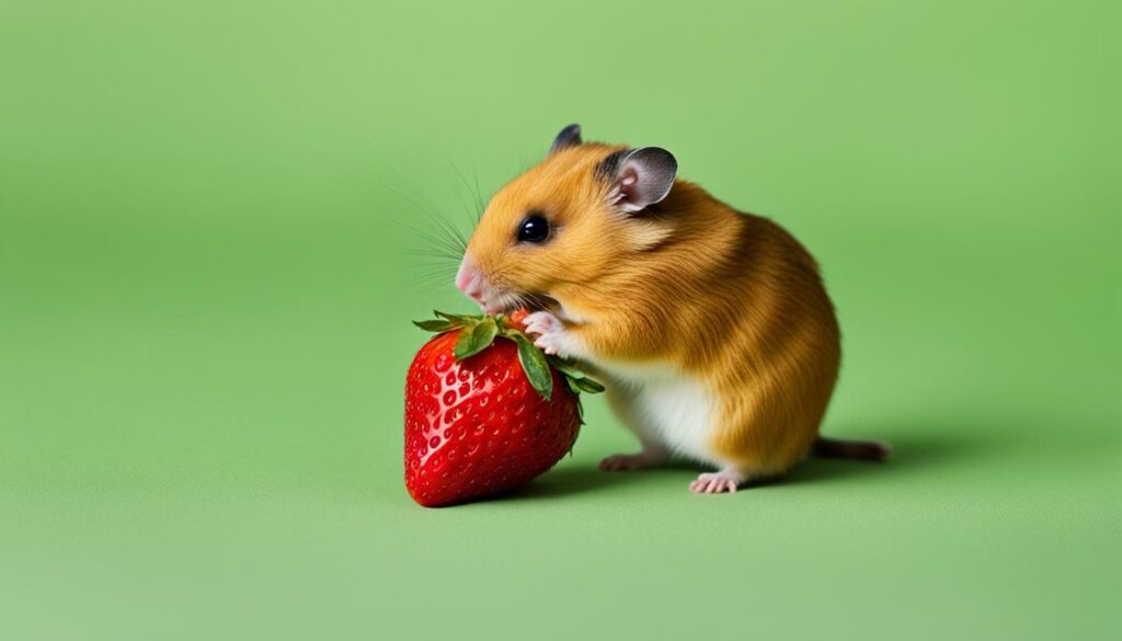 Hamster eating a strawberry