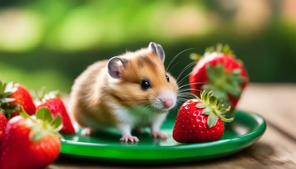 Hamster eating strawberry