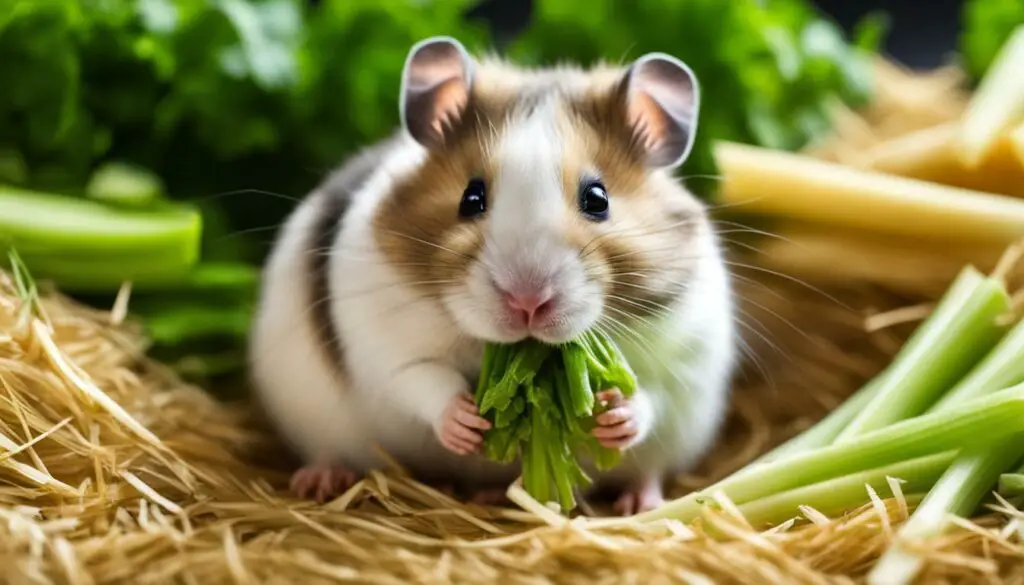 Hamster enjoying celery