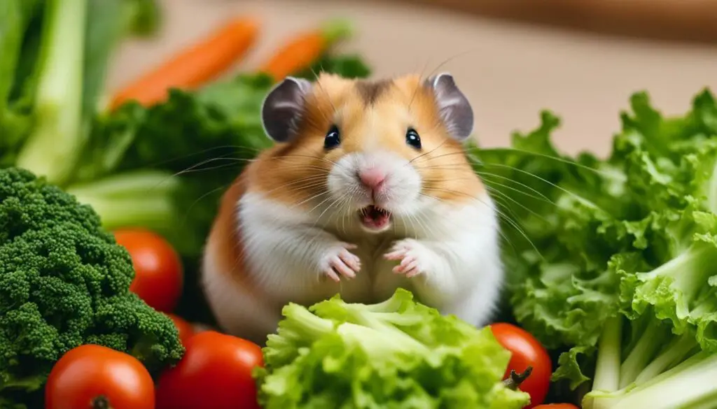 Hamster enjoying vegetables