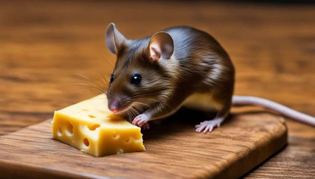 Mouse eating a piece of cheese