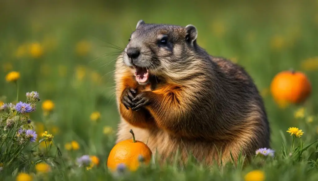 groundhog eating an orange