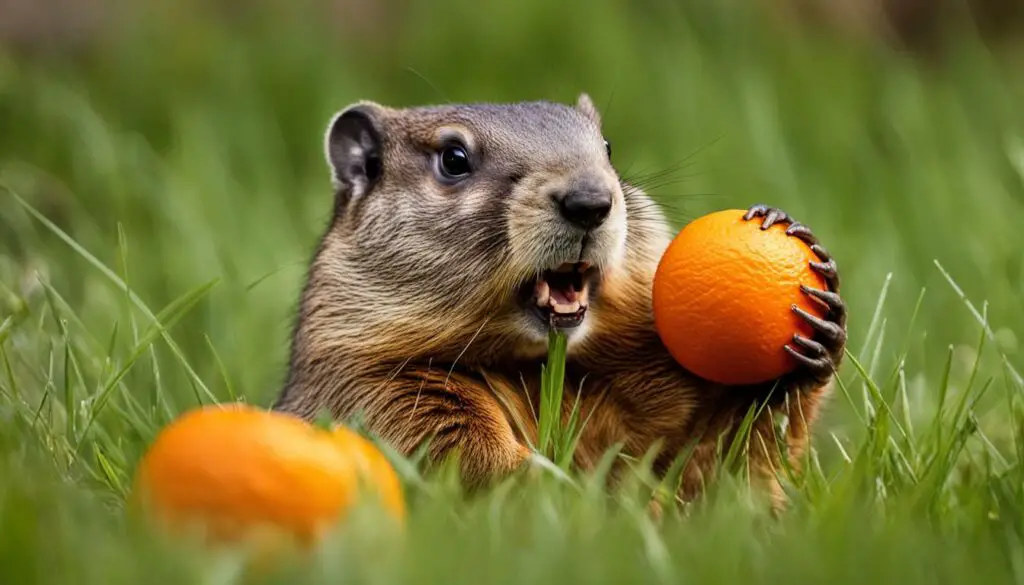 groundhog eating an orange