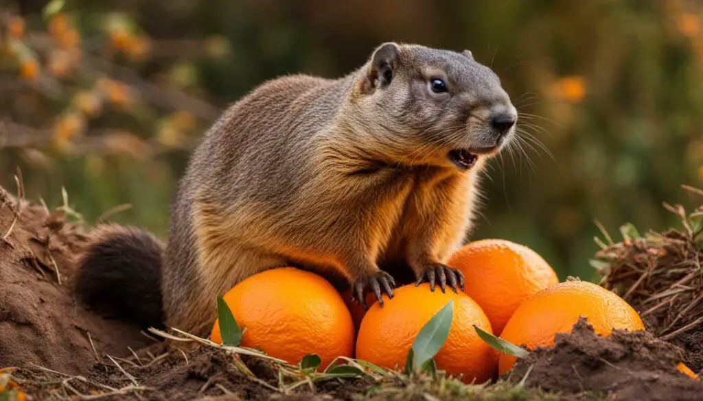 groundhog eating oranges
