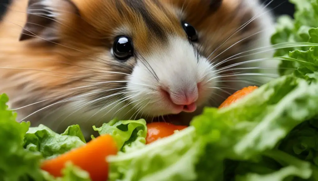hamster eating fresh vegetables
