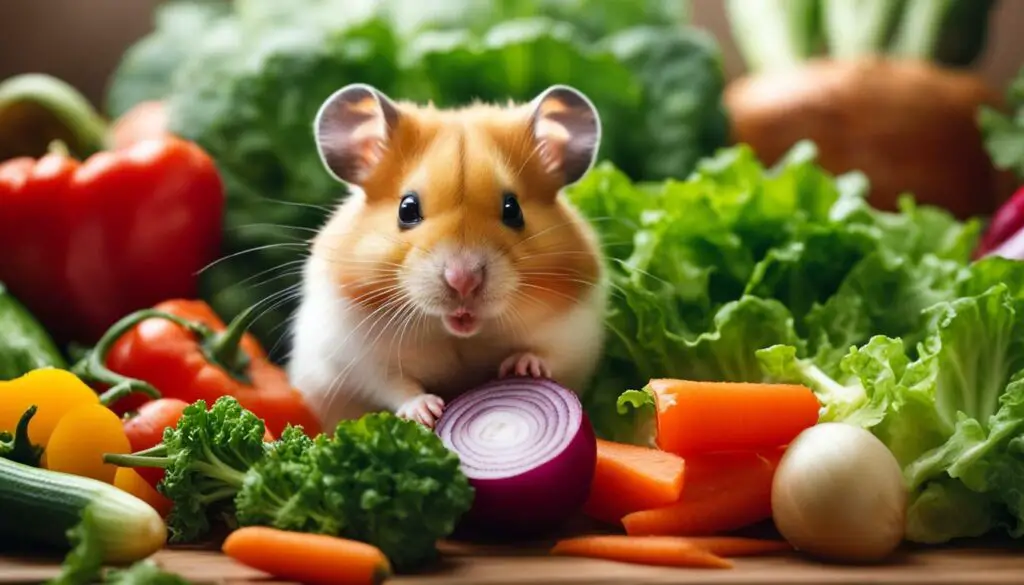hamster eating fresh vegetables