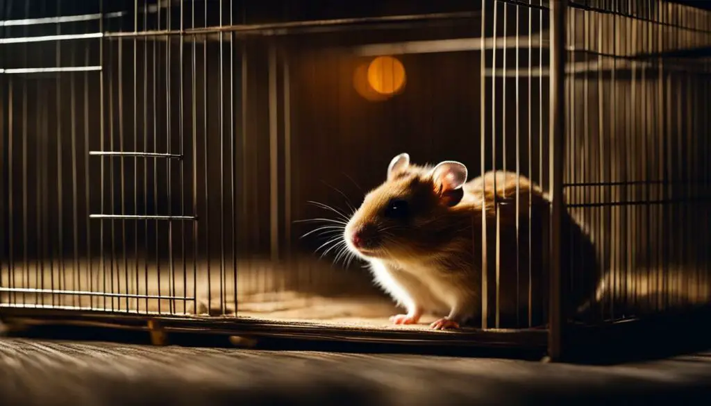 hamster exploring its environment in low-light conditions